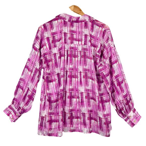 NEW Soft Surroundings M Absent Magenta Pink Metallic Sheer Button Porta Shirt - Picture 3 of 13